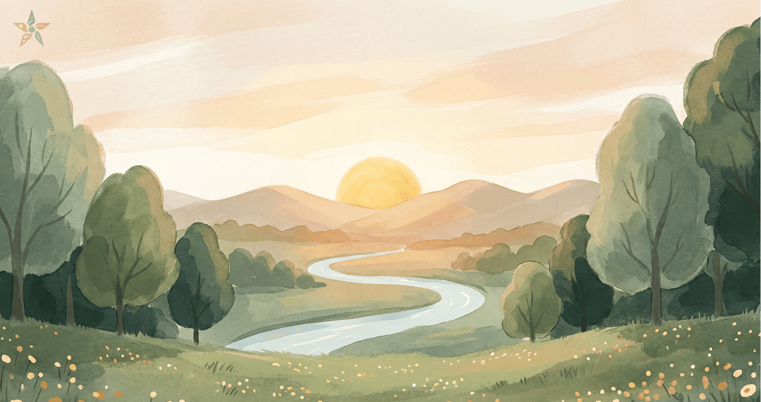 Illustrated scene evoking growth, new beginnings, and purposeful retirement